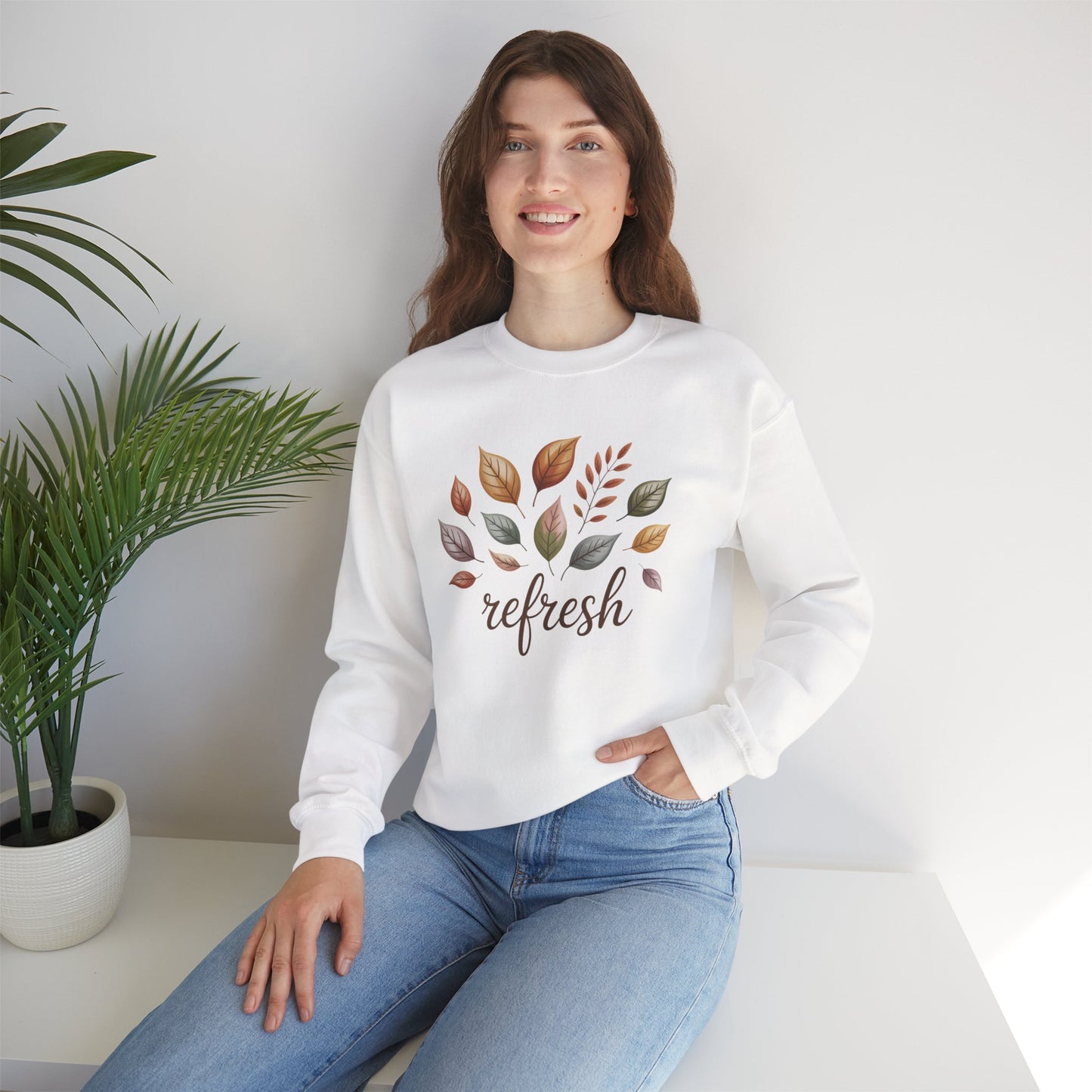 Fall Refresh Crewneck Sweatshirt | Autumn Leaves Pullover | Cozy Sand Sweatshirt | Fall Aesthetic Sweater | Thanksgiving Outfit