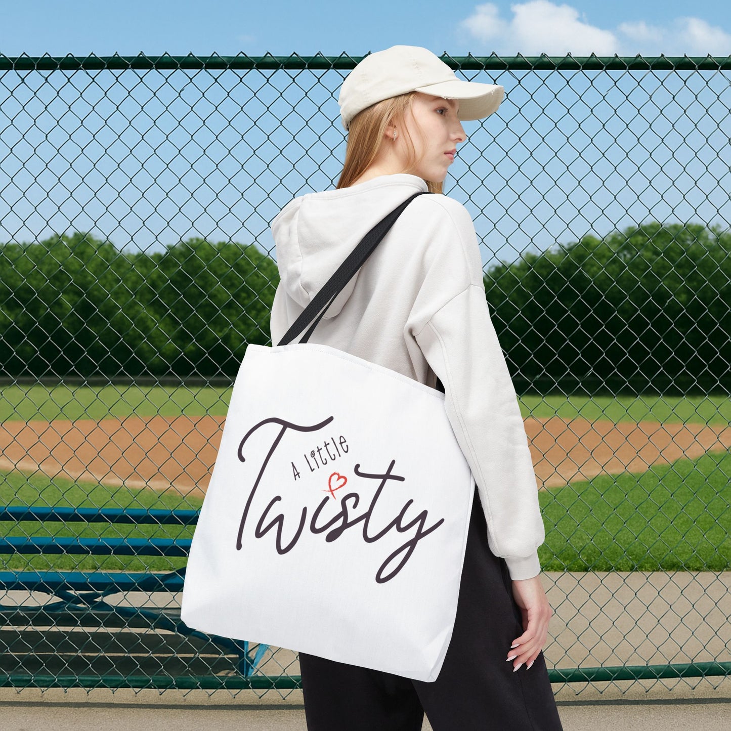 "A Little Twisty" Tote Bag – Cute Minimalist Graphic Tote, Reusable Shopping Bag, Aesthetic Casual Shoulder Bag, Durable Polyester Tote Gift for Her