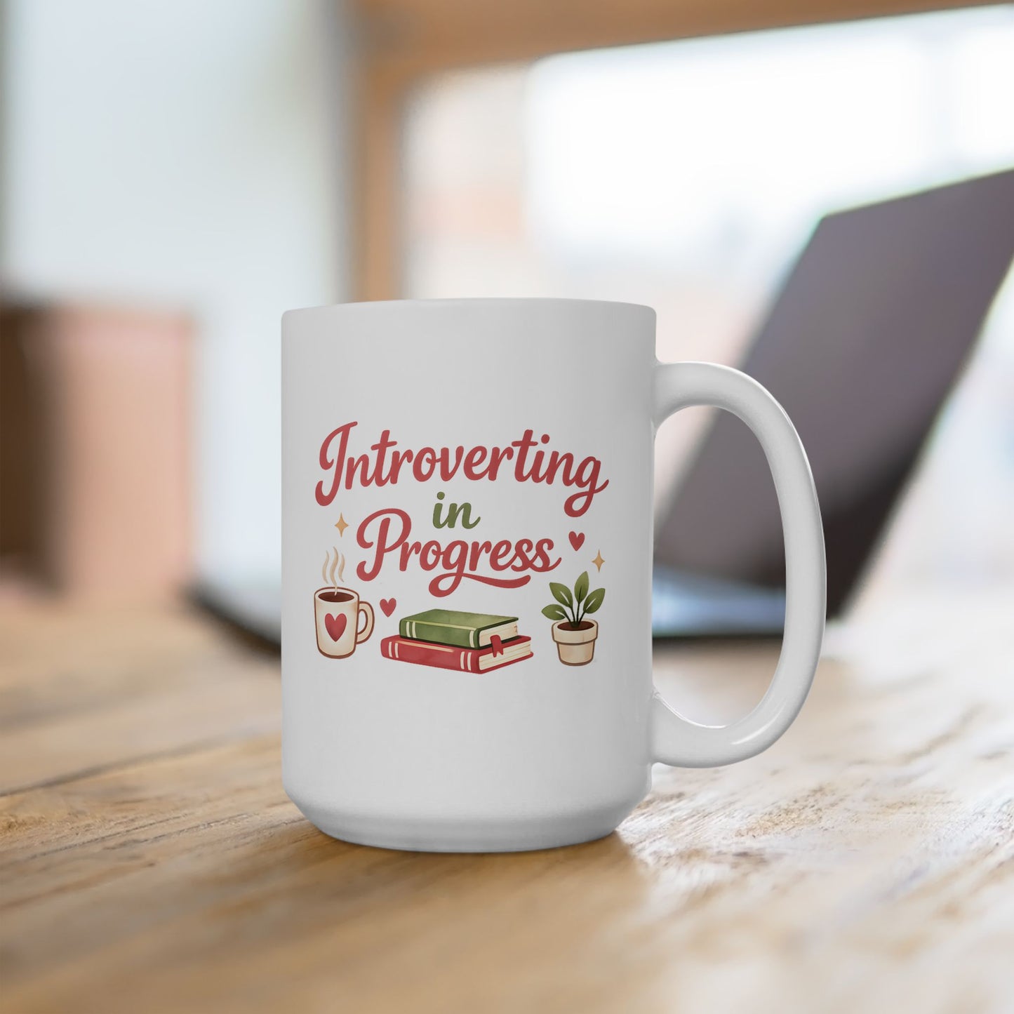 Introverting in Progress Mug – Cute Introvert Coffee Cup – Book Lover Gift – Cozy Reader Tea Mug – Funny Socially Awkward Ceramic Mug 11oz 15oz