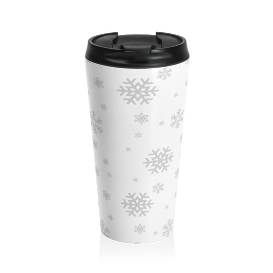 Snowflake Stainless Steel Travel Mug – 15oz Winter Coffee Tumbler, Vacuum Insulated Cup, Christmas Gift for Coffee Lovers, Reusable Holiday Mug
