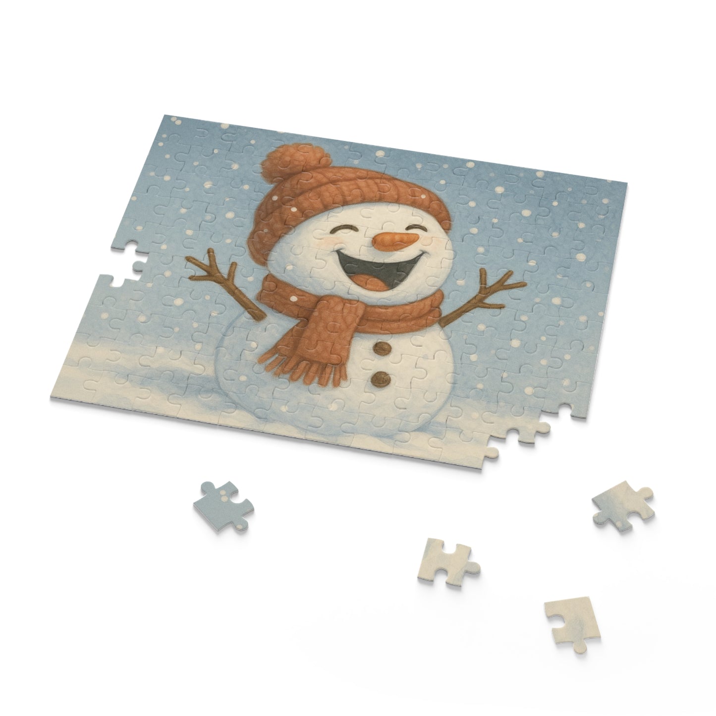 Snowman Winter Puzzle – Cozy Holiday Jigsaw, Christmas Gift for Families, Cute Snowman Minimalist Art Puzzle (120, 252, or 500 Pieces)